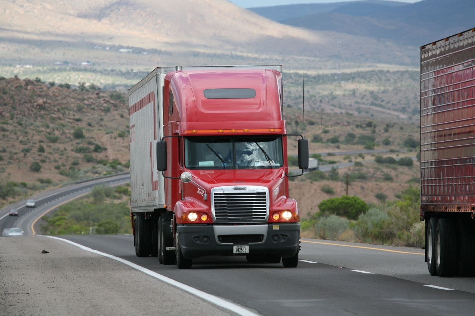 Freight truck on a highway at speed