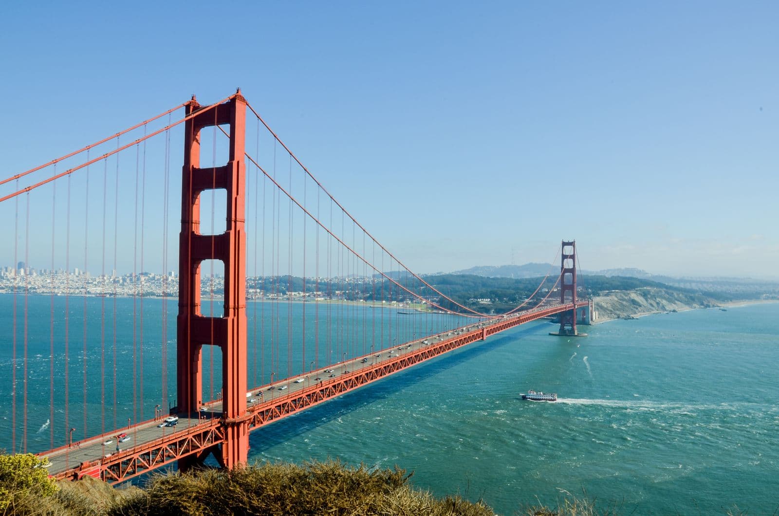 The Golden Gate Bridge with San Francisco in the background