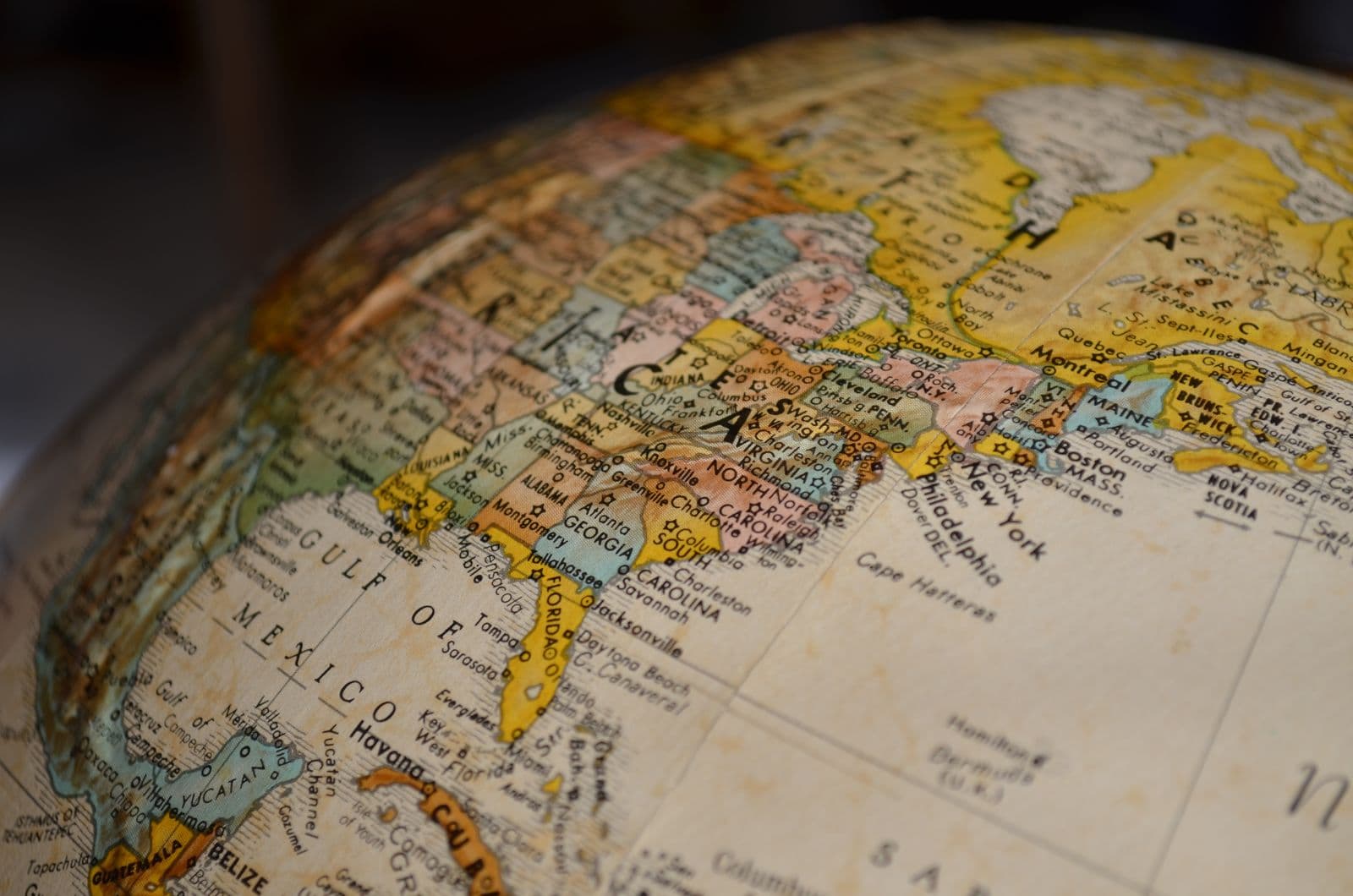 Close-up of a vintage globe of the world